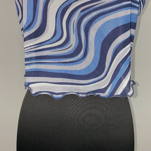 Shein Tank Top Women's Size L US 8 / 10 Marble Print Mesh Cropped Festival Club - Picture 6 of 12